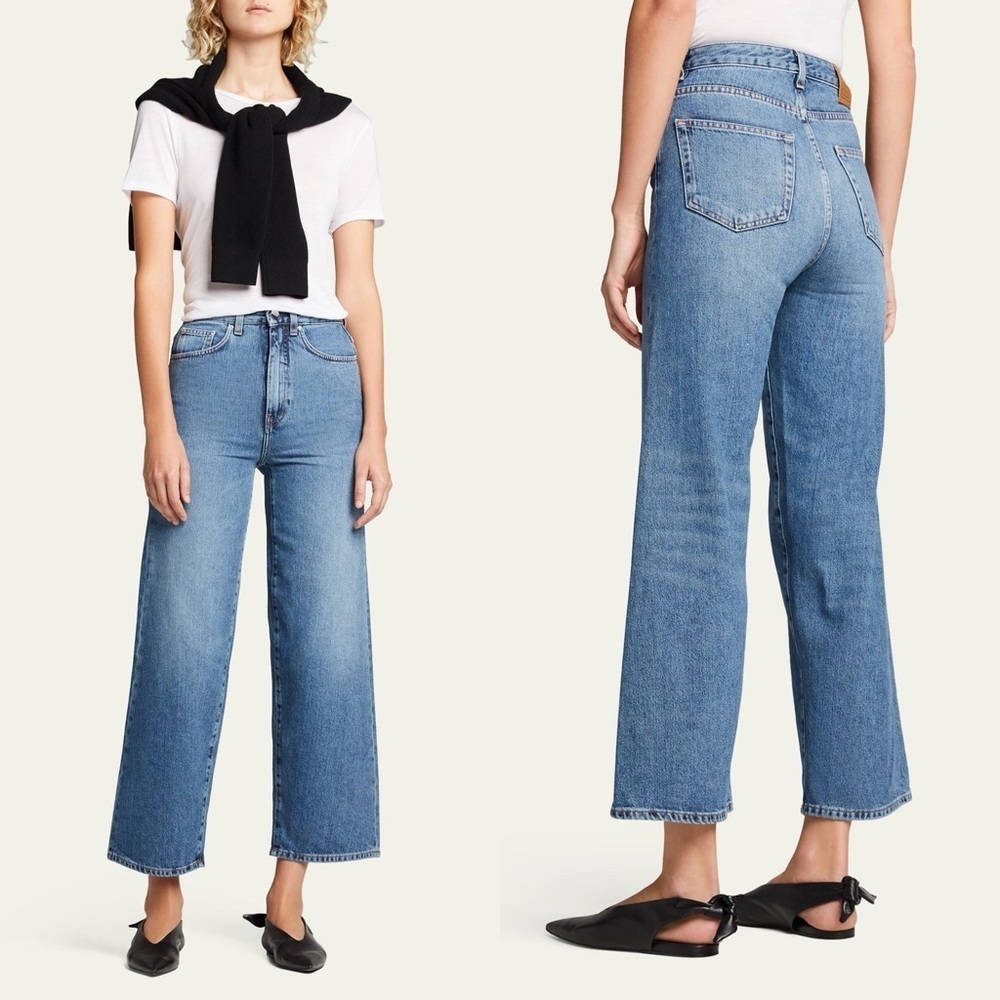 Toteme Flare Fit Denim High Waist Wide Leg Crop Jeans Washed Blue Size 25 EUC
